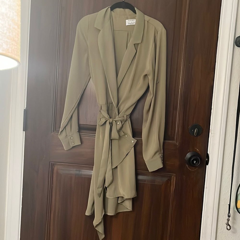 Runaway Olive Green Wrap Dress with Asymmetrical Hem